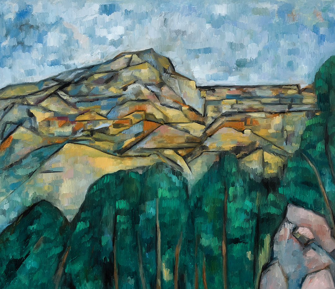 有几何形山脉的风景画-布面油画，95x110x3.7cm，2024