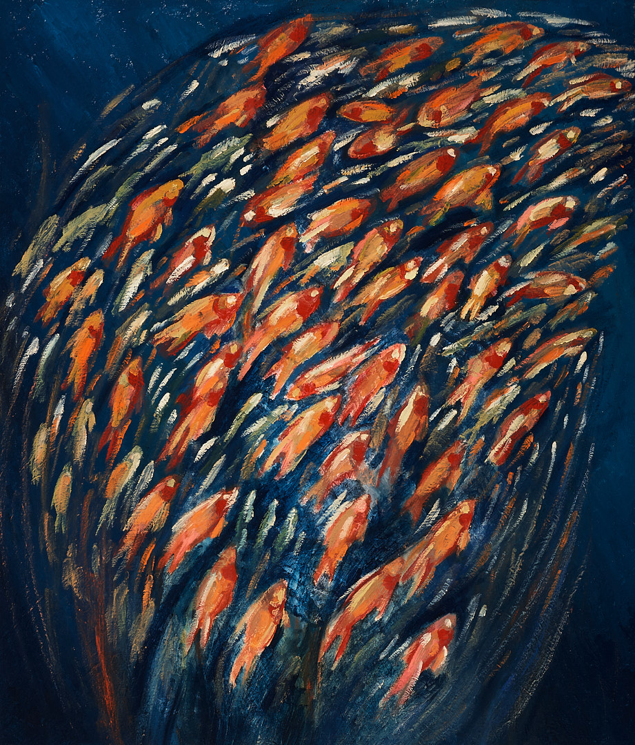鱼群-布面油画60x70x3.7cm，2024