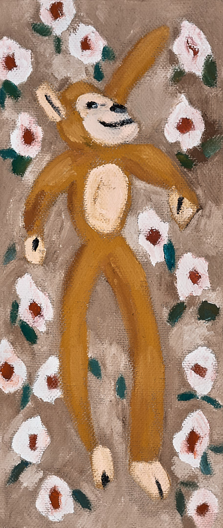 春天的小猴-布面油画17x40x3.7cm，¥500