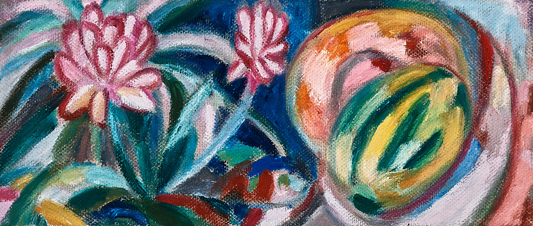 有兰花和小西瓜的静物画-布面油画17x40x3.7cm，2024