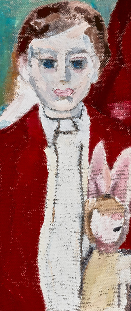 男孩和小兔子-布面油画17x40x3.7cm，¥500